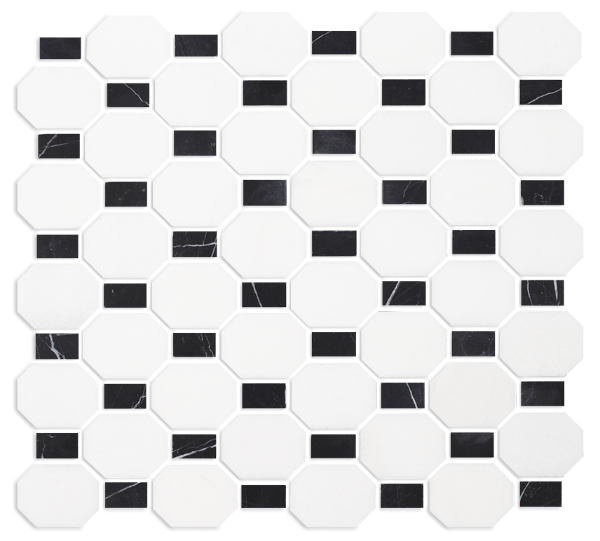 Picture of Tesoro - Metro Blend Thassos Octagon Dot Thassos Nero Dot