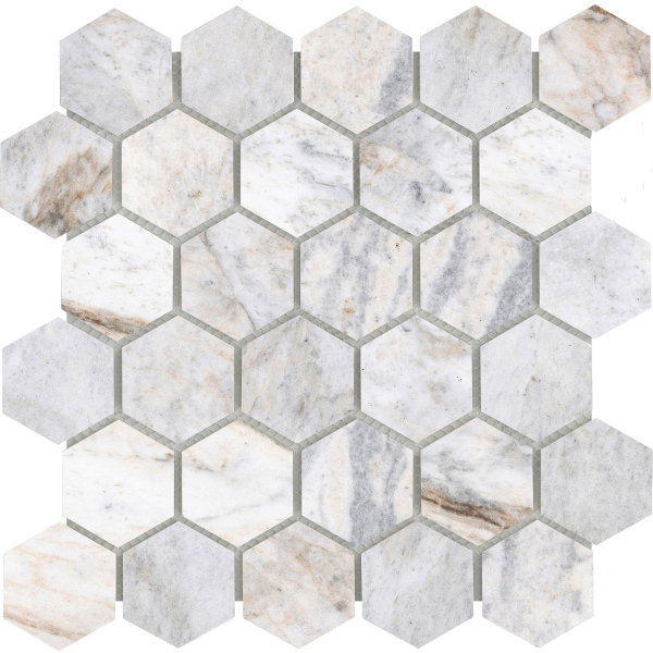 Picture of Emser Tile - Marble Hexagon Mix 2 x 2 Mosaic Valsecca White