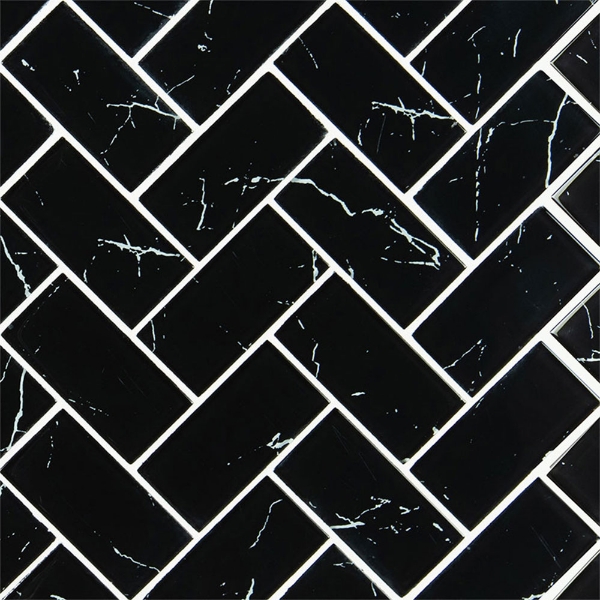 Picture of MSI - Glass Mosaic Herringbone Nero Marquina